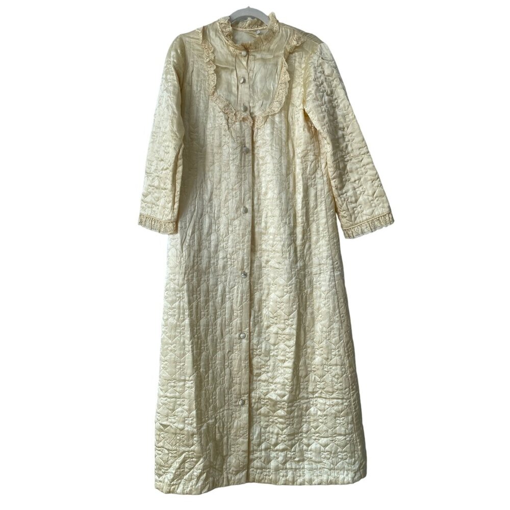 Vintage JC Penney Quilted Long Robe Size 10 Lace Trim Y2K Retro Comfy Loungewear